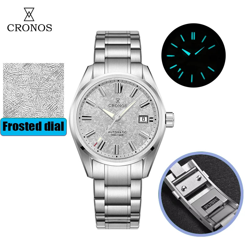 Cronos New 39mm Texture Luxury Men Business Dress Watches SW200 Automatic Mechanical Waterproof 100m L6037M