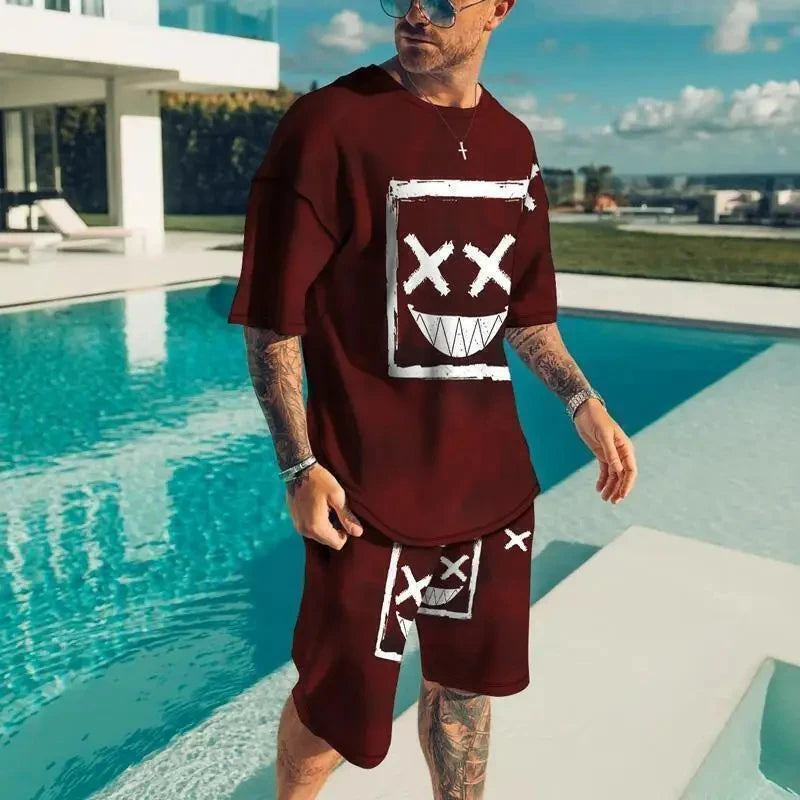 USA-Made Men’s Summer Demon OX Smiling Face 2-Piece Short Set