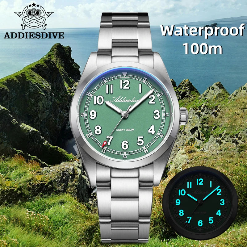 ADDIESDIVE 2025 New Men’s Luxury Quartz Watch AD2521 Ultra-Thin Sapphire Glass BGW9 Luminous 316L Steel Band 100M Waterproof