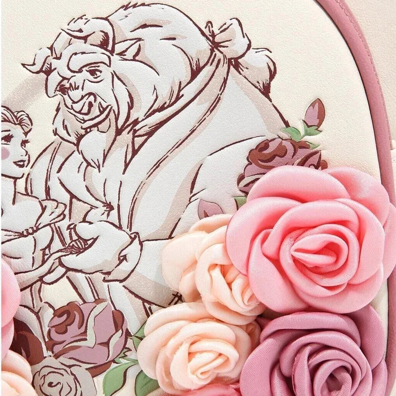 Loungefly Beauty and The Beast Floral Sketch Mini Backpack Shoulder Bag Travel Bag Student Backpack Birthday Gift