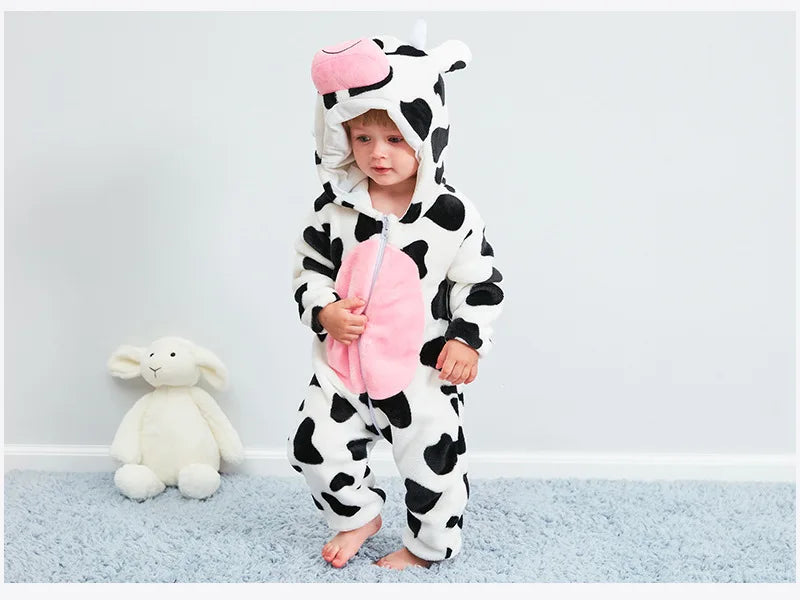 Animal Theme Flannel Baby Romper