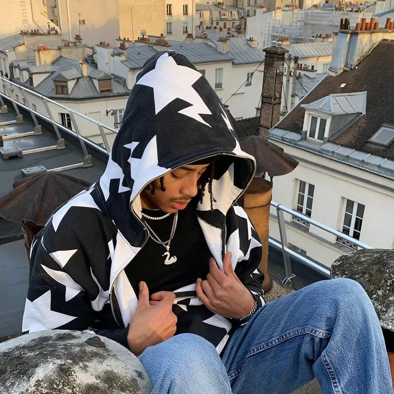 Men’s Y2K Star Print Relaxed Hoodie