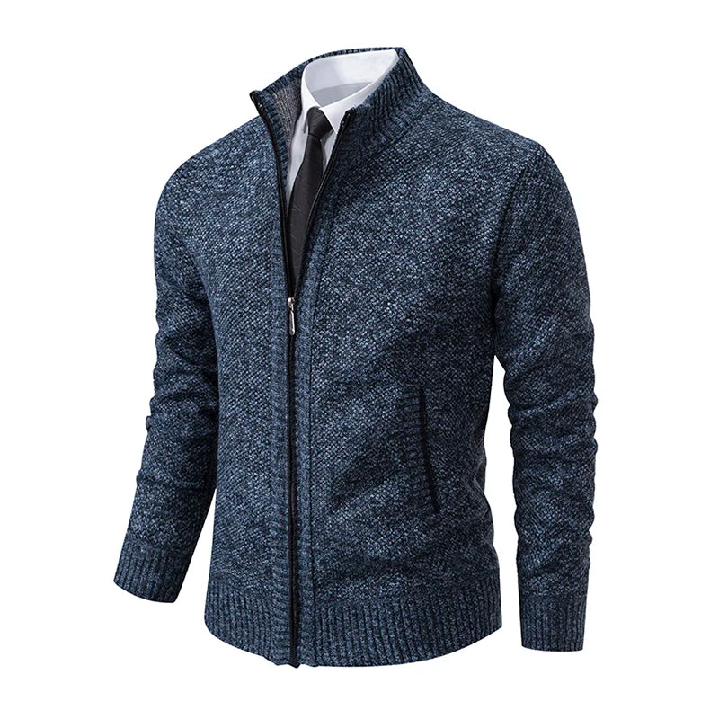 Men’s Fleece-Lined Stand Collar Cardigan