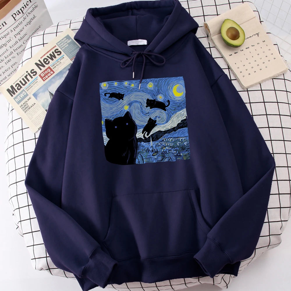 Starry Cat Night Fleece Hoodie