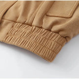 Brown Retro Suede Lapel Zippered Short Jackets Women's Casual Full Sleeves Pocket Loose Coats 2026 Spring Daily Commute Outwear
