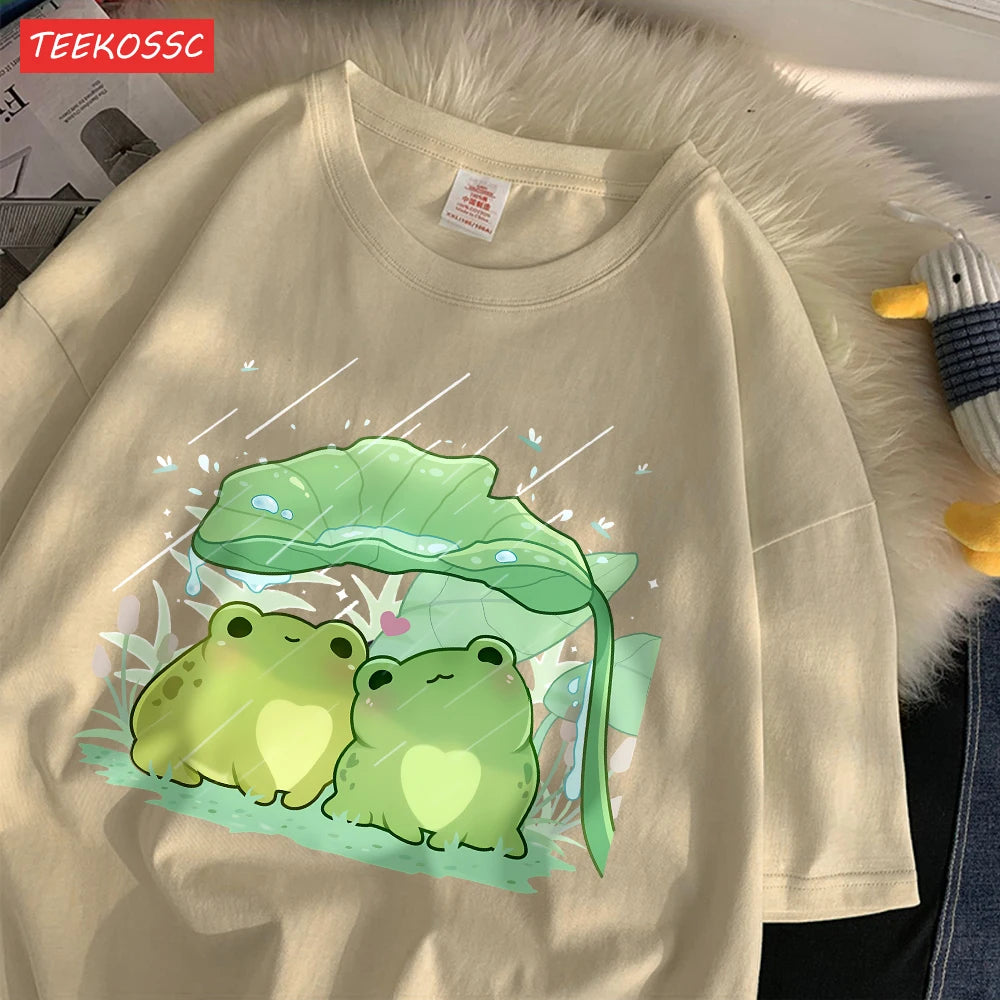 Artistic Frog Umbrella Cotton T-Shirt