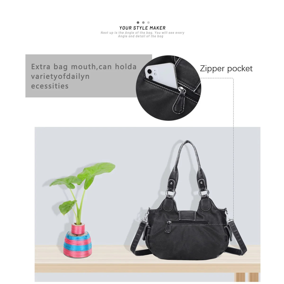 Women Handbag Satchel Top-handle Shoulder Bag PU Dumpling Pack Multi-pockets Shoulder Bags Phone Money Pack