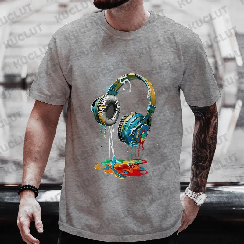 Men’s Hip Hop Melting Headset Graphic Oversized Tee