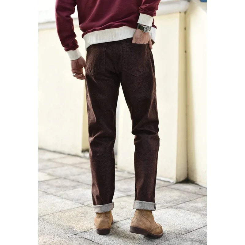 SauceZhan Brown Selvedge Denim Tapered Jeans – 13.8 oz