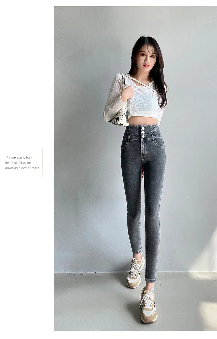 Women's High Waist Stretch Jeans – Slim Denim Pants