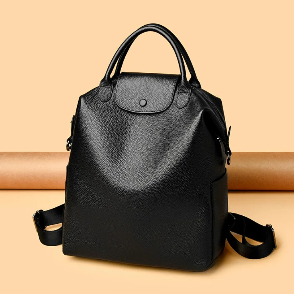 100% Genuine Cowhide Leather Women Backpack Large Capacity School Back Pack Female Casual Travel Bagpack Rucksacks for Girls Sac