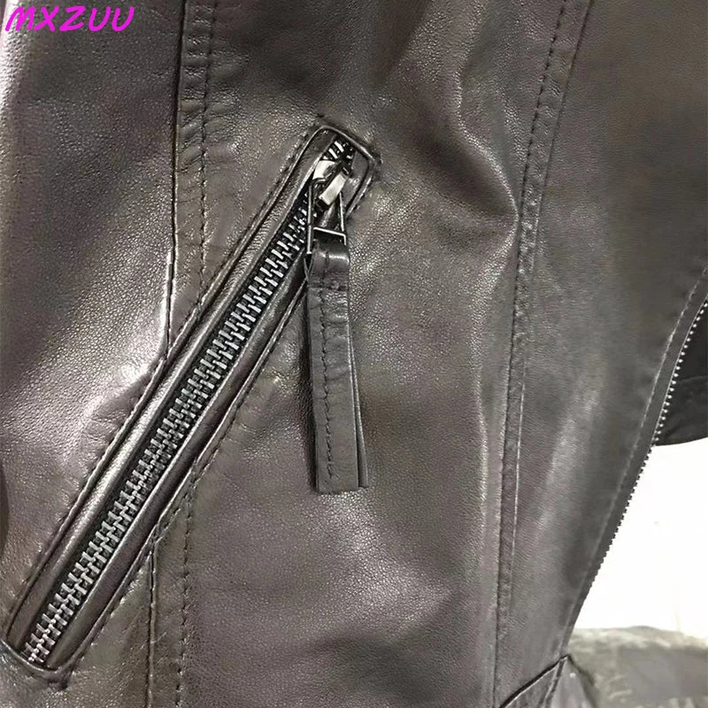 Women's Short Genuine Sheepskin Biker Jacket