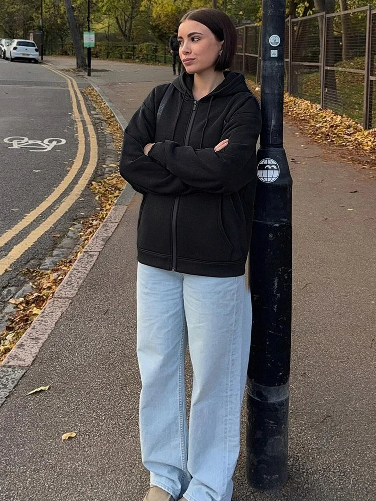Women's Relaxed Zip-Up Hoodie with Pockets