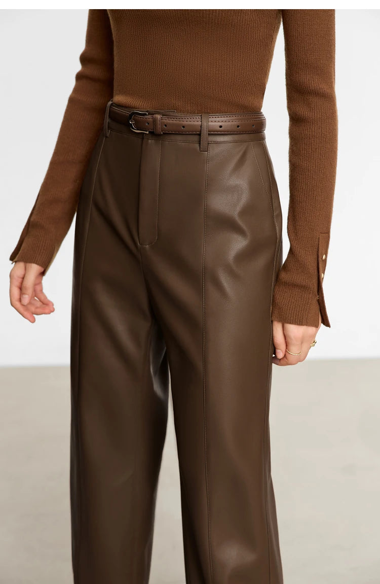 Minimalist Straight-Leg PU Leather Trousers