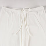 Basic Solid Low-Waisted Ribbed Knitted Pants Casual Loose Drawstring Wide Leg Pants Soft Comfy Lounge Wear Trousers Streetwear