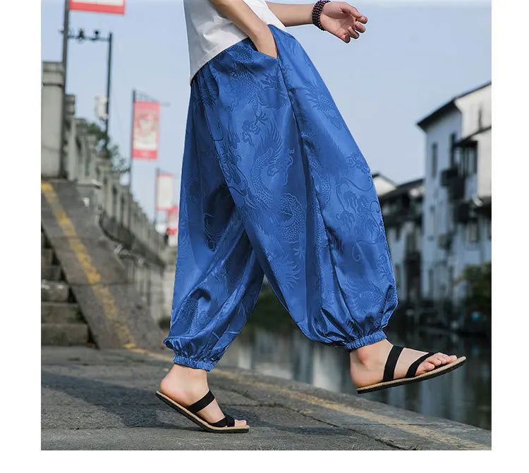 Men’s Ice Silk Dragon Jacquard Bloomers
