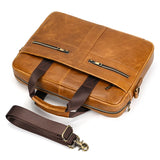 Luufan Genuine Leather Men's Business Handbag 15" Laptop Briefcase Bag Male A4 Document Shoulder Message Computer Bag Work Tote