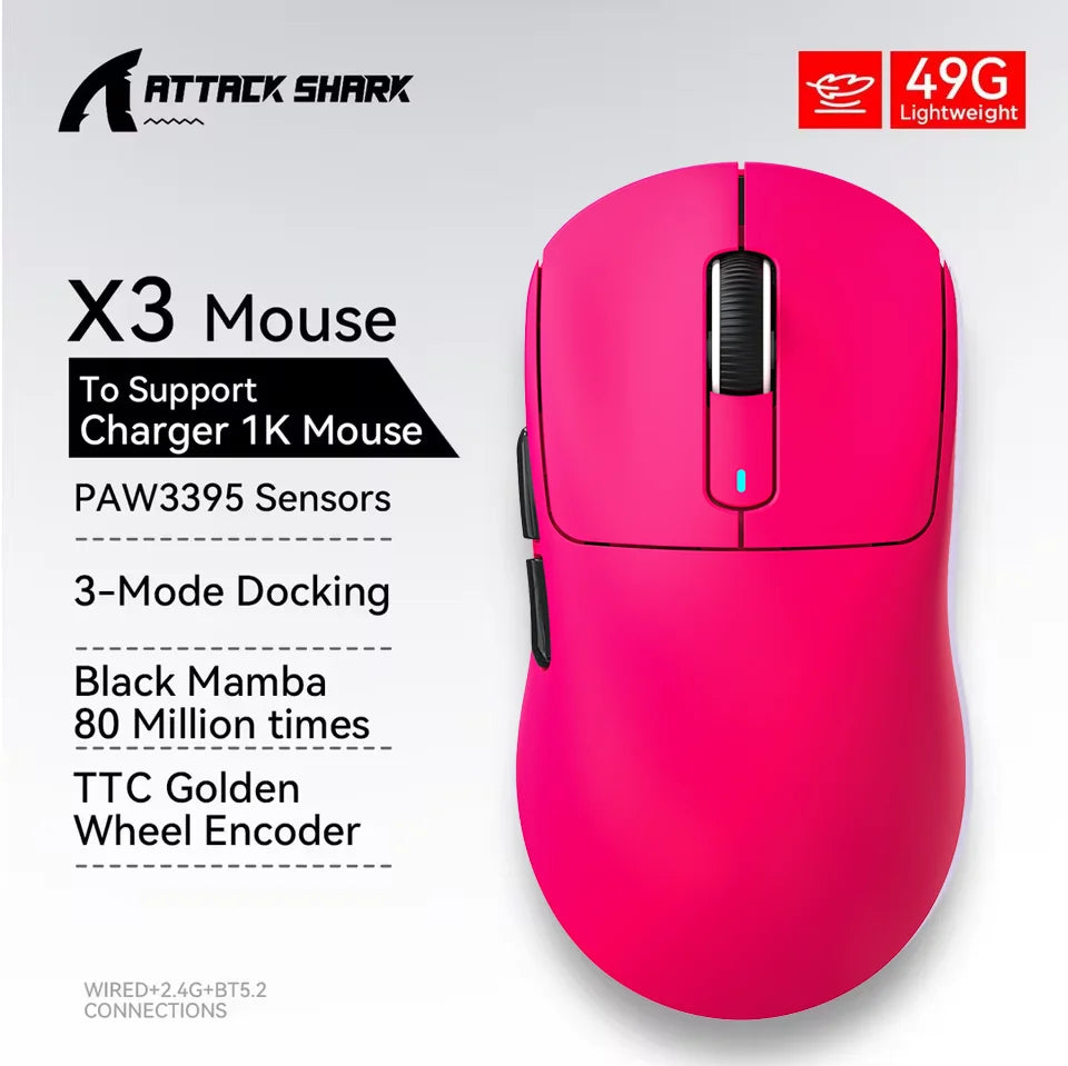 ATTACK SHARK X3/X3Pro Wireless Gaming Mouse PAW3395 26K DPI Tri-Mode Bluetooth Wired Ultra Lightweight High Quality Mouse