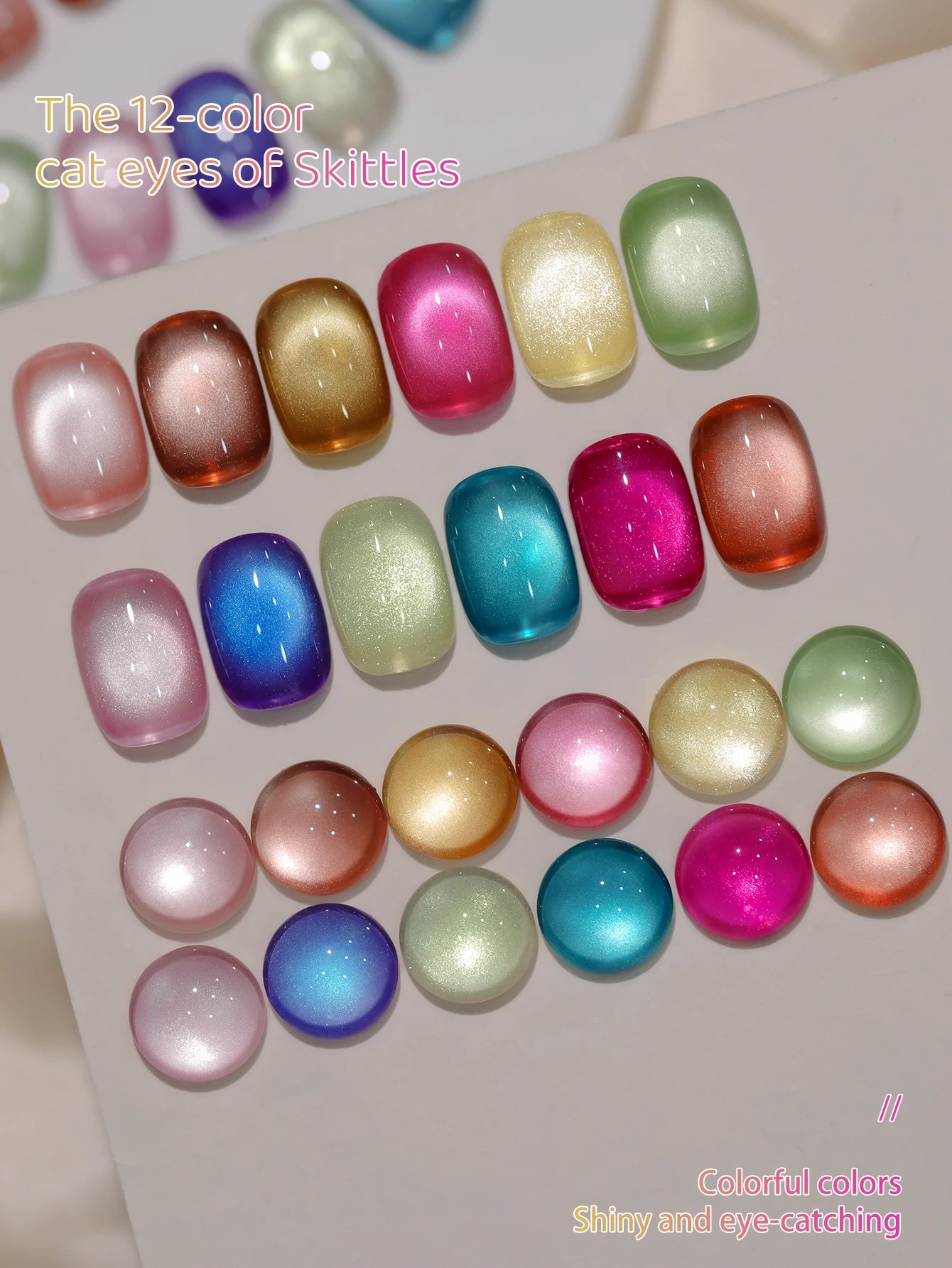 XEJAYI 12pcs 15ml Rainbow Candy Cat Eye Gel Nail Polish Set,UV LED Soaking Nail Gel, Semi-Permanent, DIY Salon Quality Nail Art