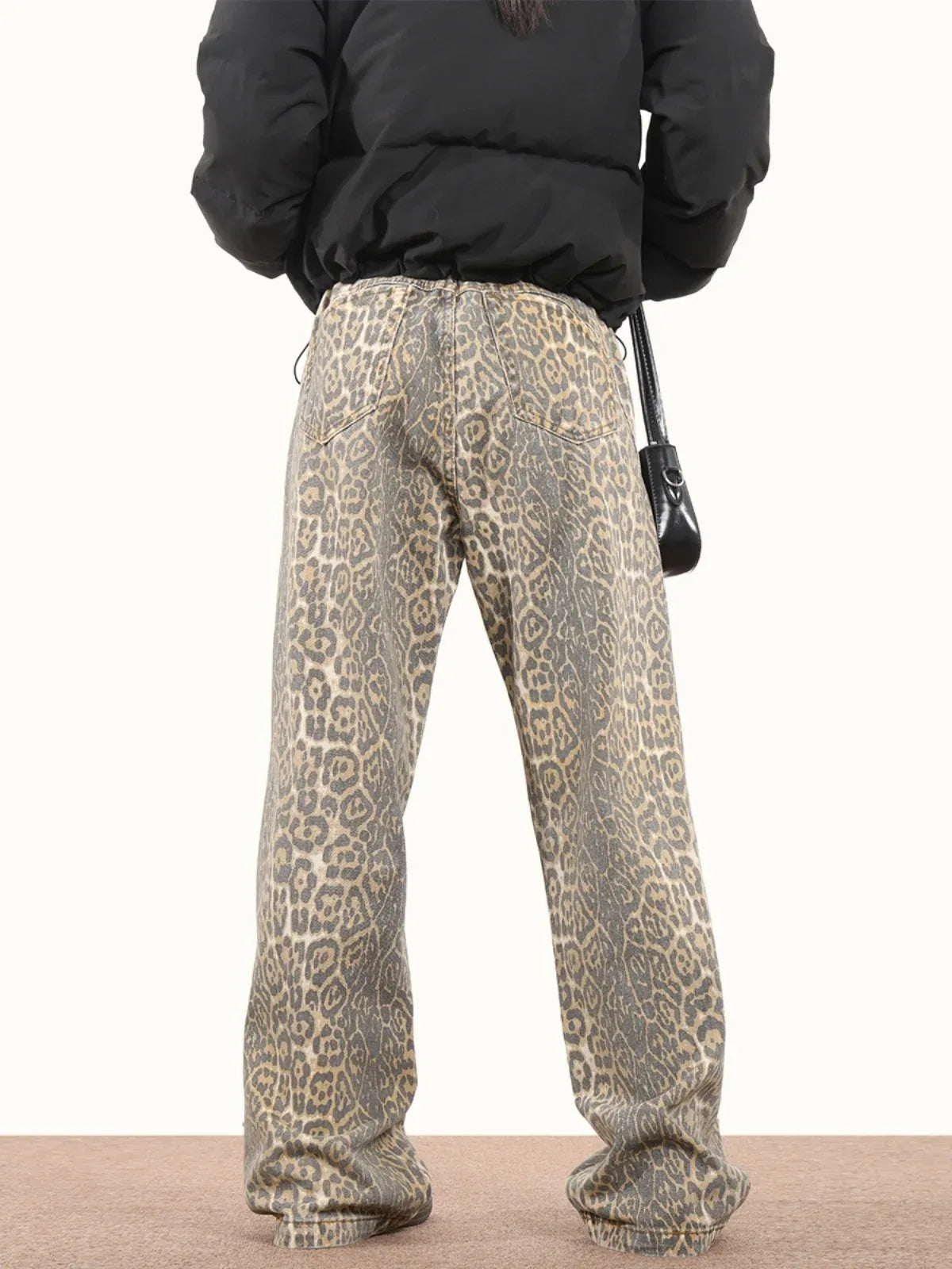 Women's High-Waisted Leopard Wide Leg Jeans | Y2K Vintage