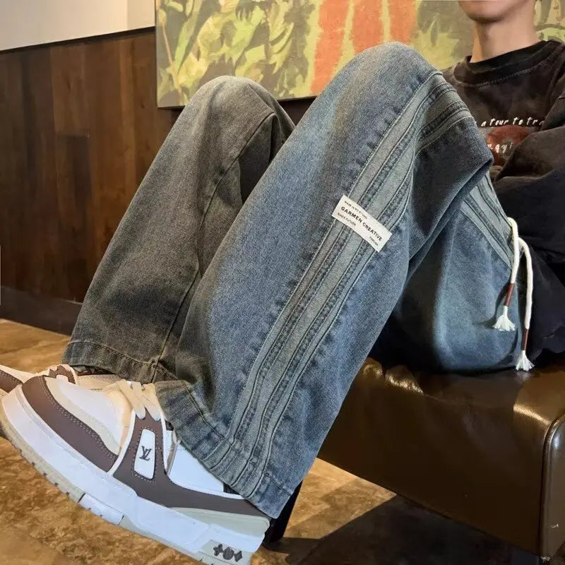 Men's Retro High-Waist Loose Straight Denim Jeans