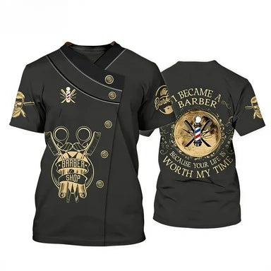 Men's Barber-Style Graphic Tee | Round Neck Short Sleeve