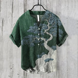 Men’s V-Neck Linen Blend Short Sleeve Shirt