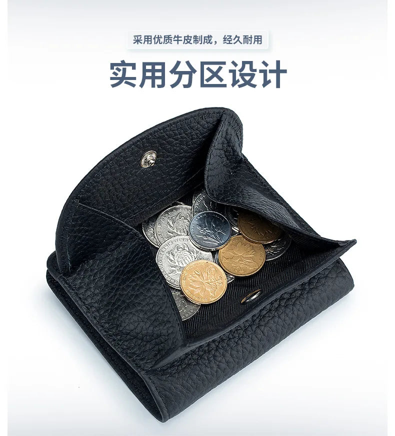 New Women Genuine Leather Mini Wallet RFID Folding Simple Ultra-thin Small Soft Cowhide Wallet Female Card Holder Coin Bags