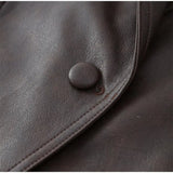Women Vintage Brown Leather Jacket Lapel Padded Shoulder High Waist Leather Coat With Belt 2025 Lady Autumn Fashion Short Coats