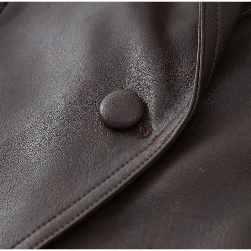Women Vintage Brown Leather Jacket Lapel Padded Shoulder High Waist Leather Coat With Belt 2025 Lady Autumn Fashion Short Coats