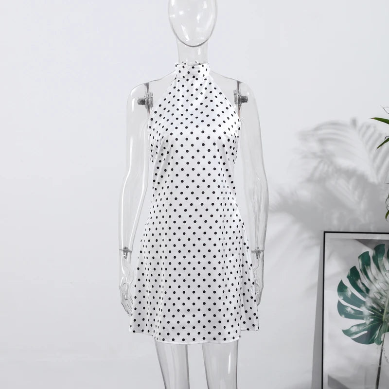 Fashion Polka Dot Mini Dress For Women Elegant Bow Tie Neck Short Sleeve Waist Slim Dress Lady 2026 Spring Summer Chic Vestidos