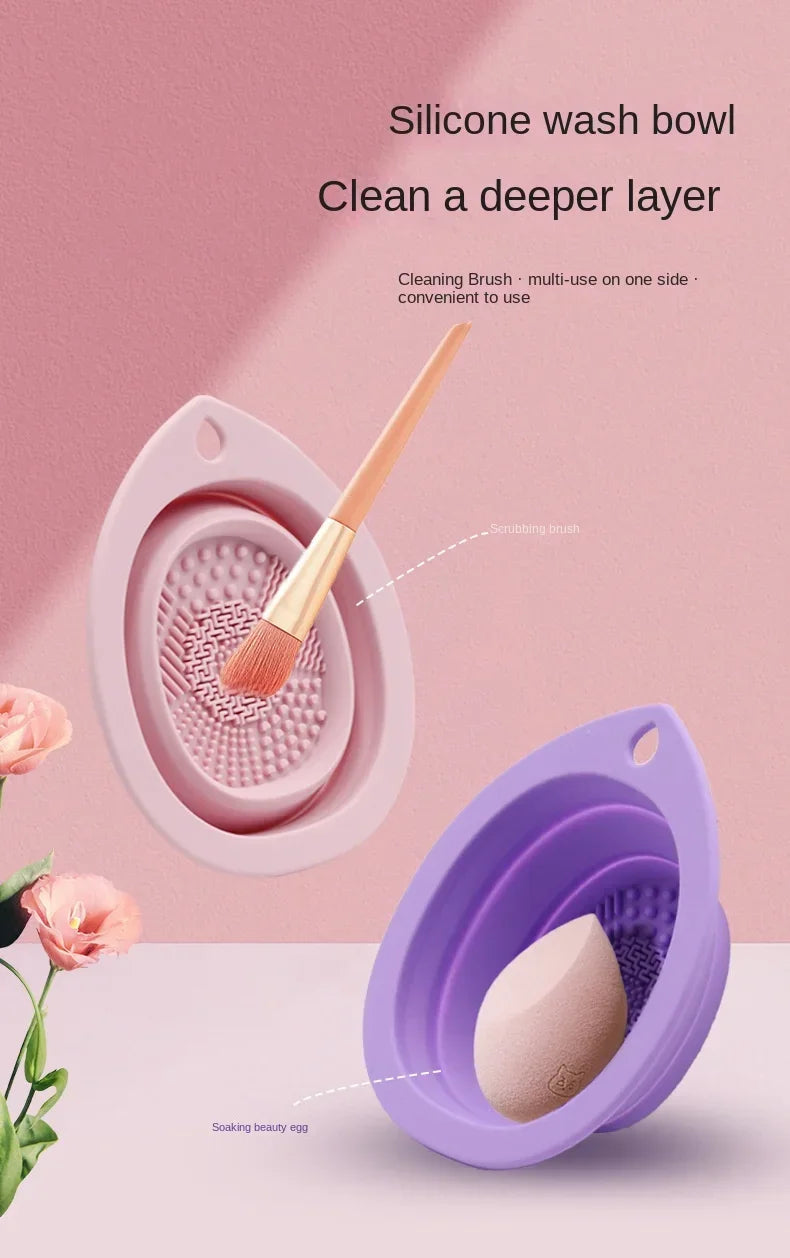 USA-Made Foldable Silicone Makeup Brush Cleaner & Powder Puff Washing Bowl