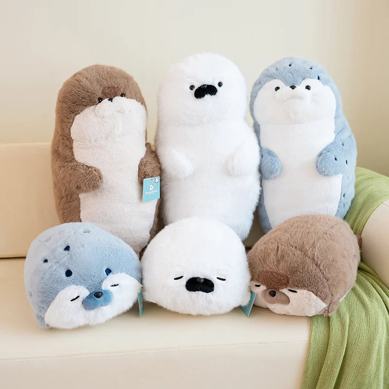 High Quality Cartoon Earphone Seal Sea Otter Plush Toy Ball Round Cushion Throw Pillow for Kids Birthday Gift School Nap Sleep