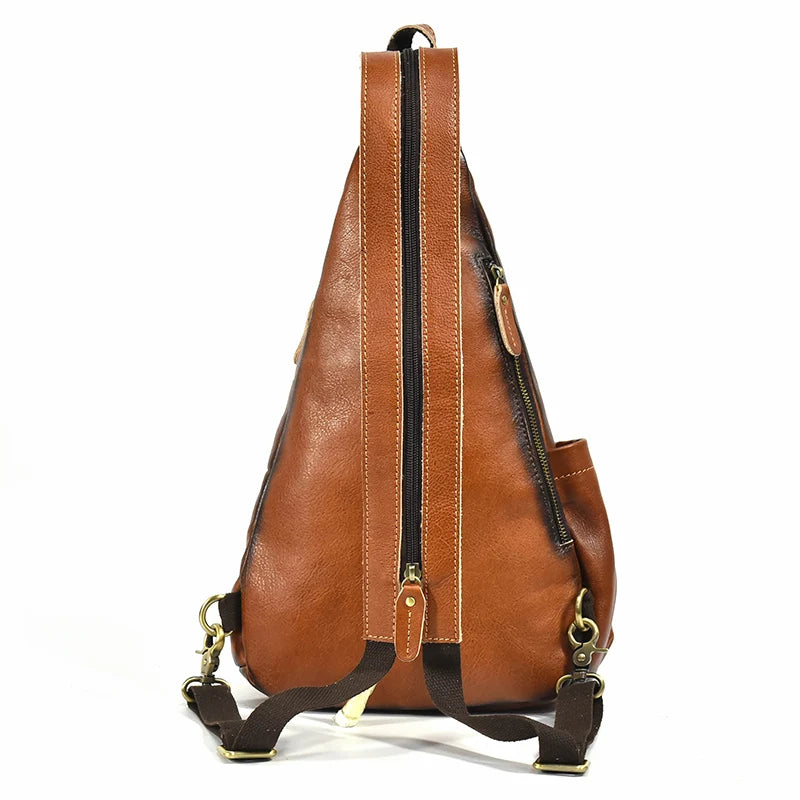 Single Shoulder Bagpack Genuine Leather Chest Bag Outdoor Riding Bag Chest Packs For Biker Men Male Sling Bags Cow Leather