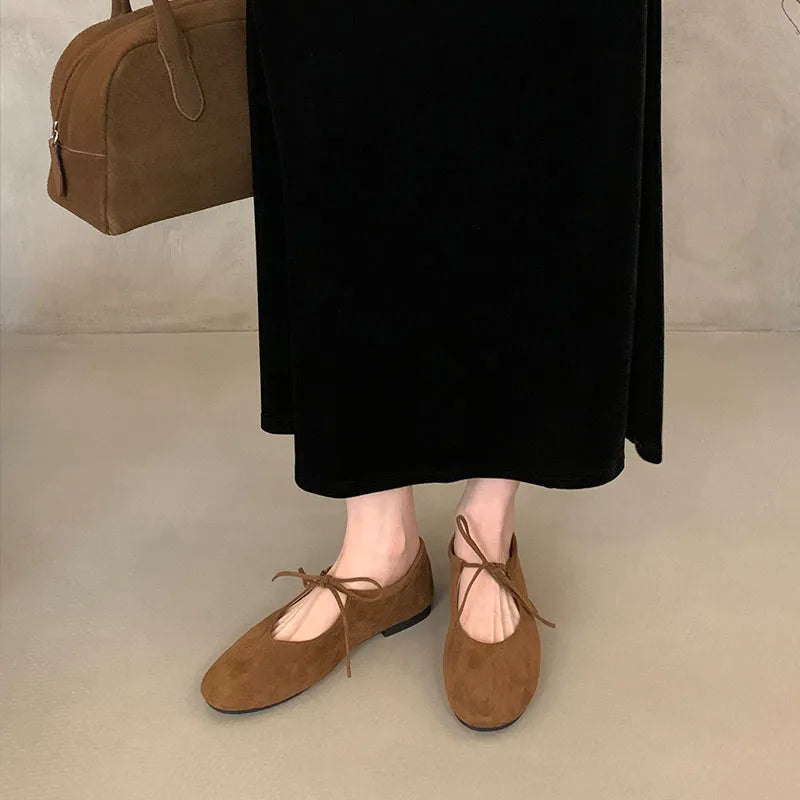 Round Toe Mary Jane Flats with Butterfly Knot