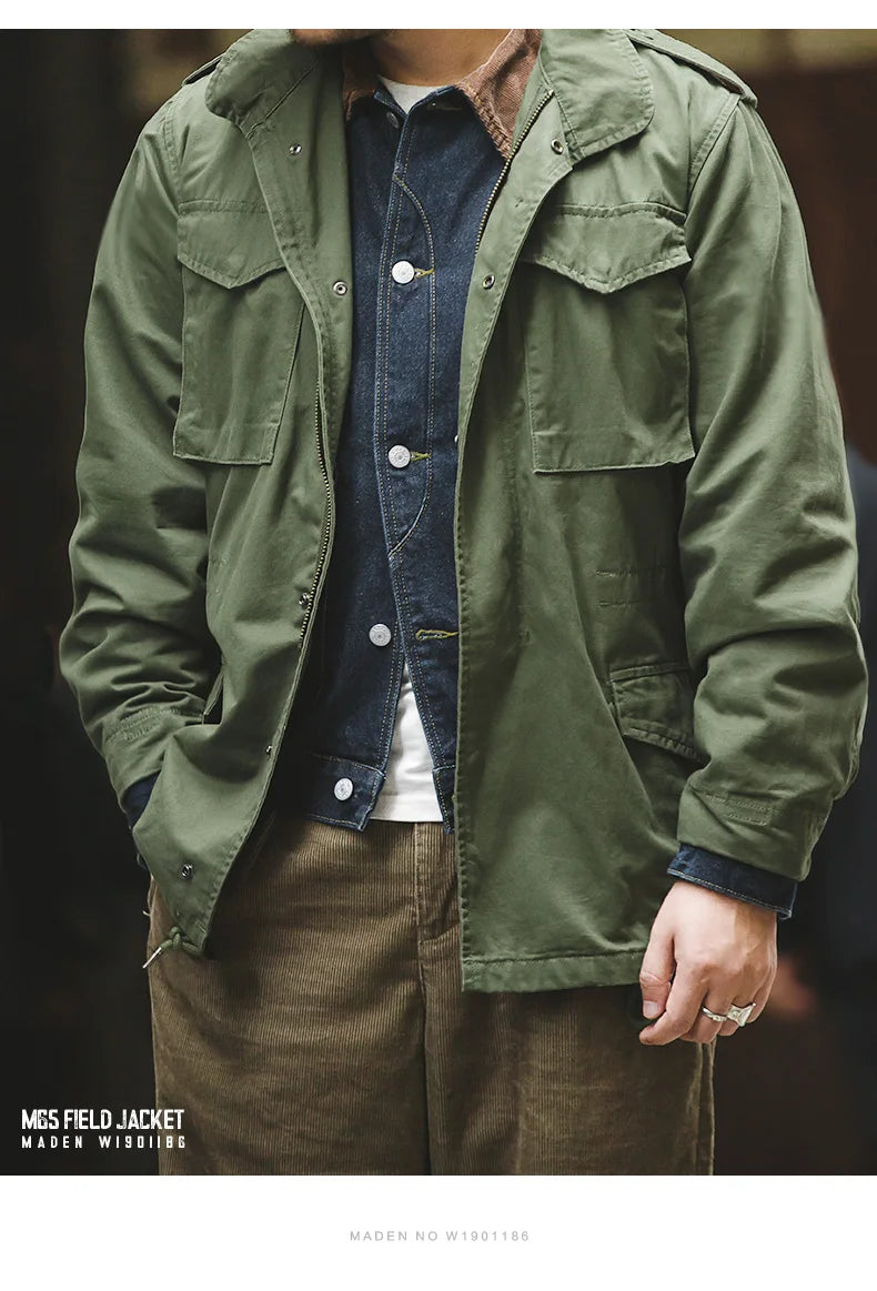 Maden Retro M65 Field Jacket – Men's Green Cotton Windbreaker