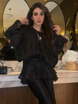 Elegant Lantern Sleeve Shiny Pleated Ankle-Length Party Dress