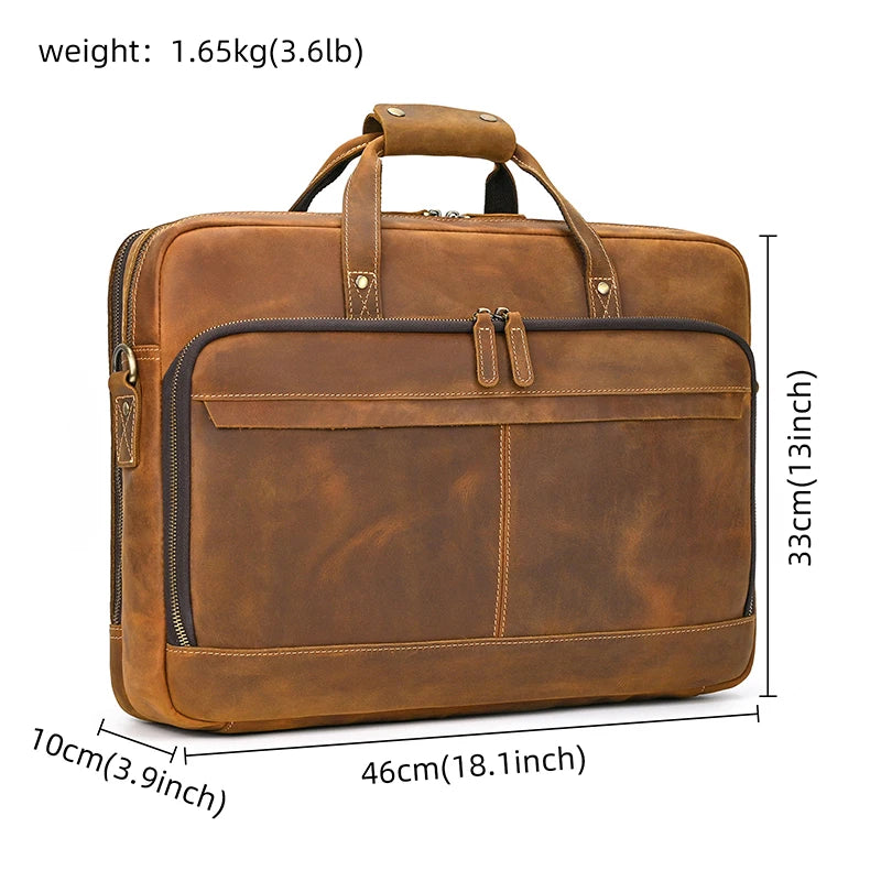 Men Briefcase Genuine Leather Laptop Bag 14 15.6" PC Doctor Lawyer Computer Bag Cowhide Male Briefcase Leather Men Business Bag