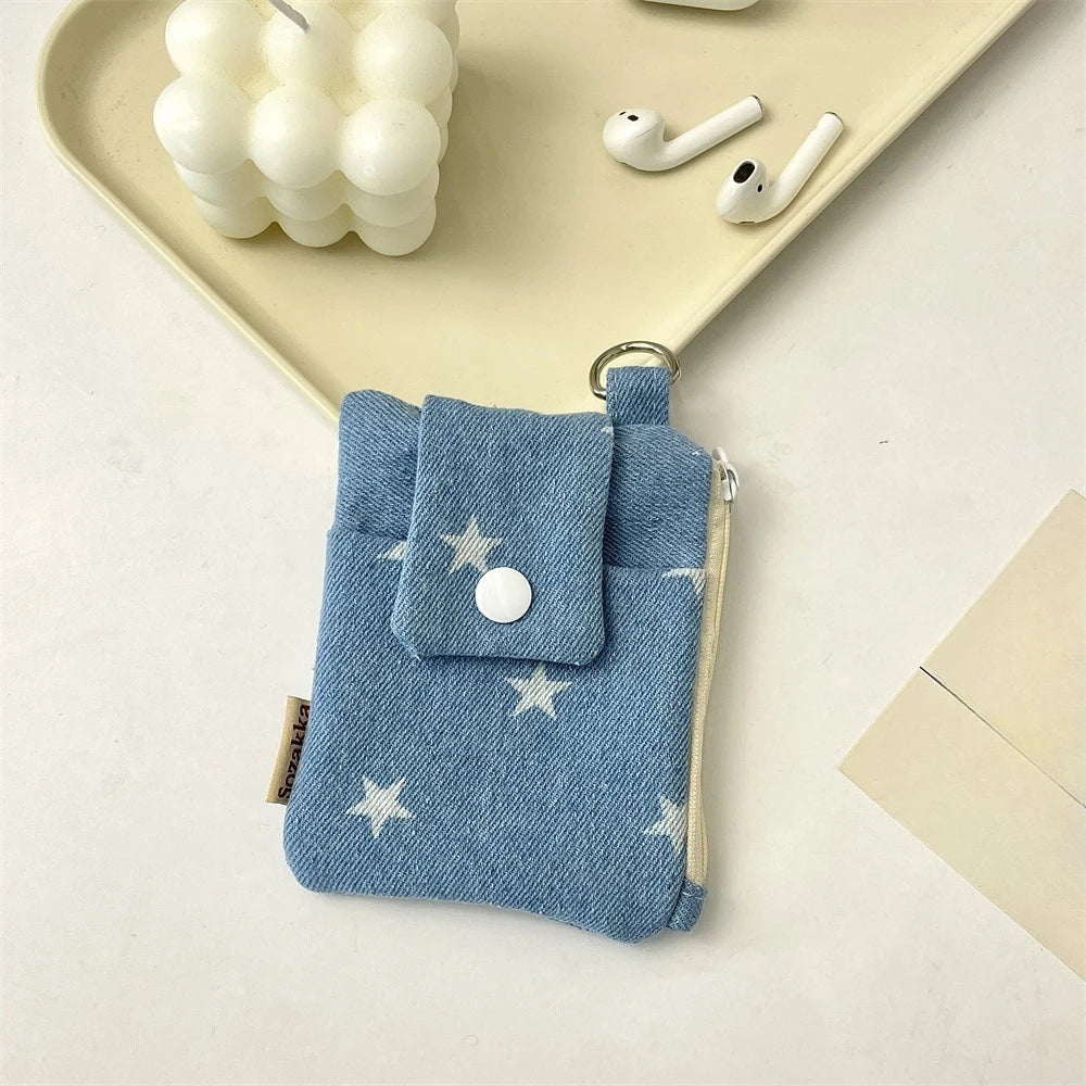 Women Short Wallets Canvas Female Purses Cute Star Bow Card Holder Wallet for Girl Small Zipper Wallet with Coin Purse