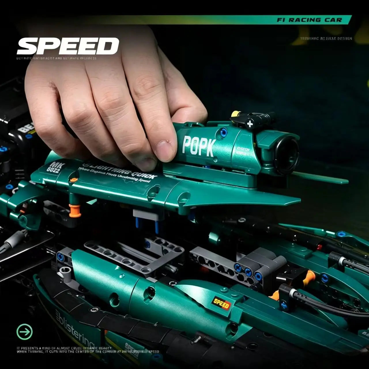 The new 2026 1912PCS Electroplated Green Super Racing Car MK6022 assembly home decor item is perfect for use as a holiday gift.