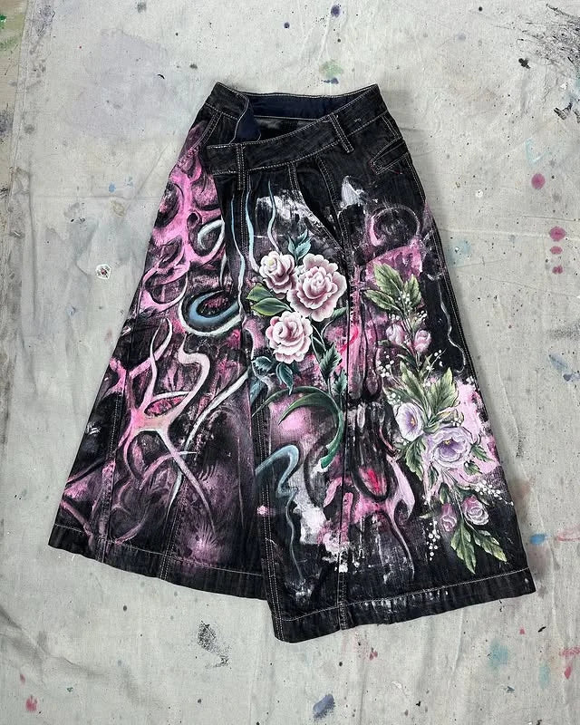 90s Vintage Flower Denim Shorts