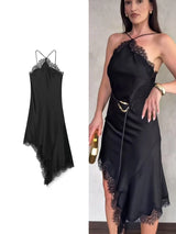 Elegant Lace Spliced Sling Dress: Sleeveless Backless Chic