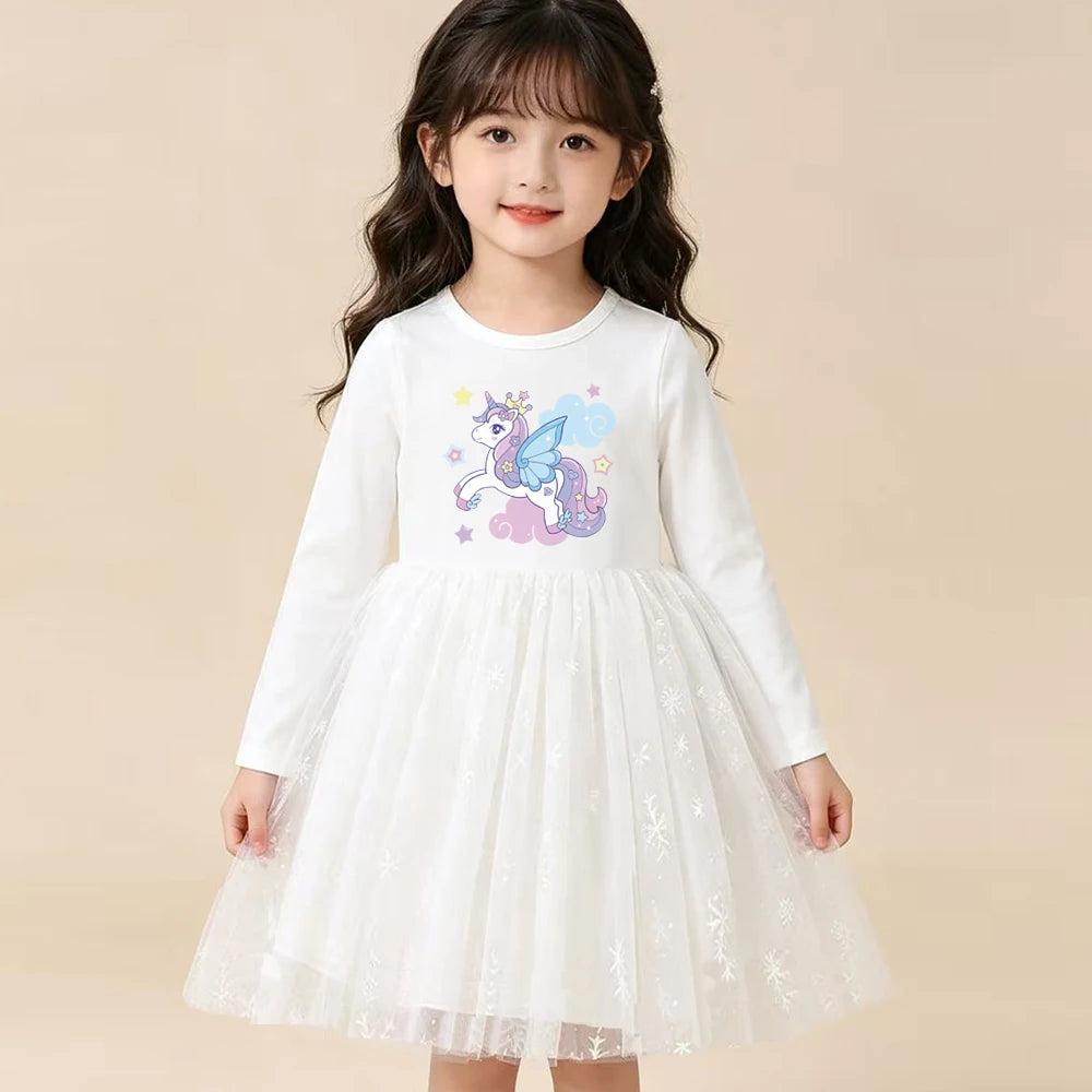 New Girls Dress Spring Autumn Kids Long Sleeve Princess Dress For Children Fashion Clothes Baby Birthday Party Clothing Unicorn
