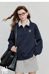Women’s Green Colorblock Collared Sweatshirt