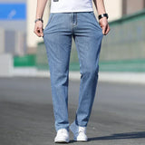 2025 Summer New Men's Loose Gray Jeans Fashion Casual Stretch Straight-leg Denim Pants Male Light Blue Men's Trousers