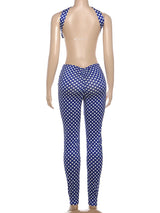 Weird Puss Hottie Polka Dot 2-Piece Set Women Halter Chest Wrapped Backless Top+Ruched Peach Hip Pants Stretch Skinny Clubwear