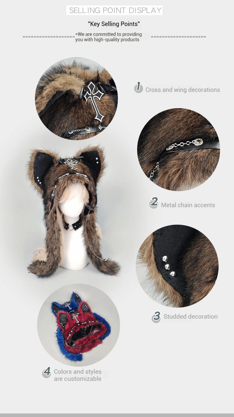 Gothic Plush Cat Ear Beanie – Y2K Punk Warm Cap