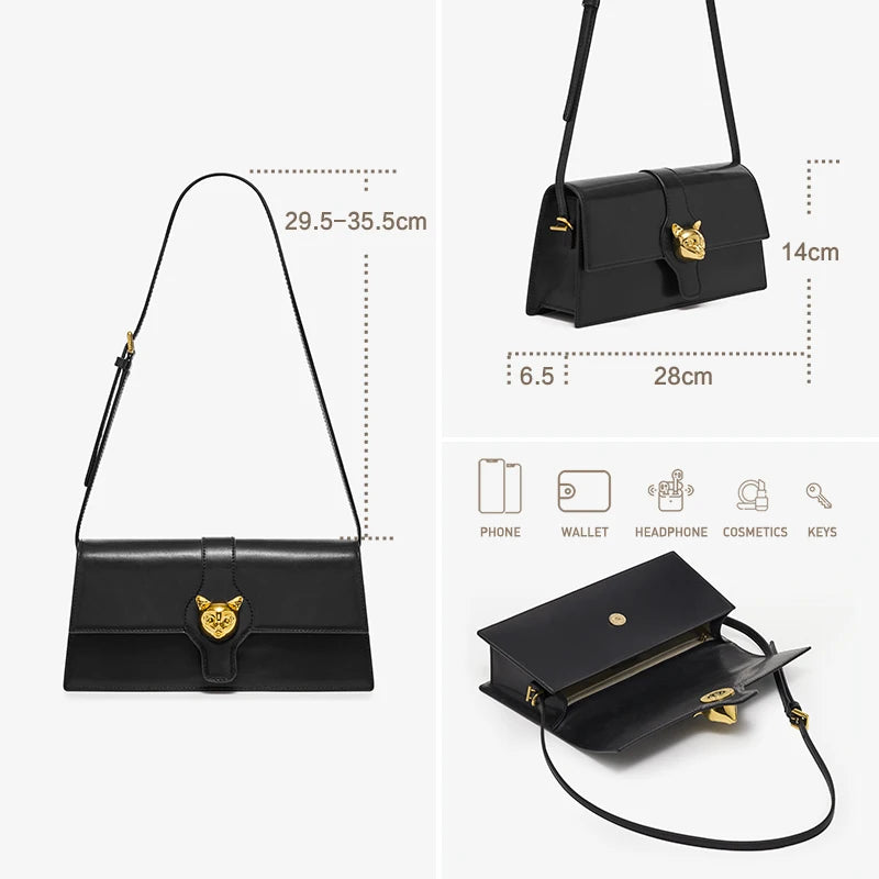BAFELLI CAT 2026 NEW WOMEN'S BAG LUXURY BRAND FASHION RETRO STYLE DENIM TRENDING SHOULDER CLUTCH FEMALE LEATHER FLAP PURSE