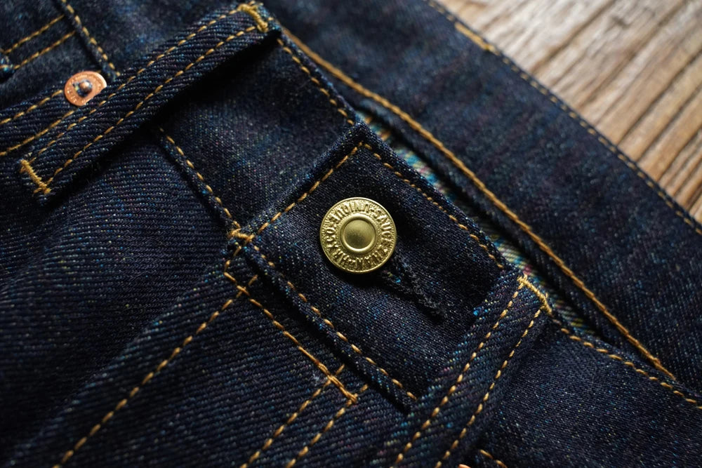 SAUCE ZHAN Mens Jeans Rainbow Sanforized Selvedge Denim Jeans Man Python Skin Labels Regular Fit 14 Oz