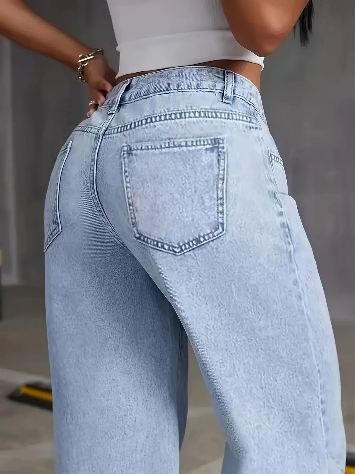 Women's Light Blue High-Waist Wide-Leg Jeans